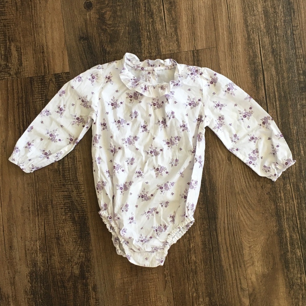 Janie and Jack White Bodysuit with Purple Floral Design
